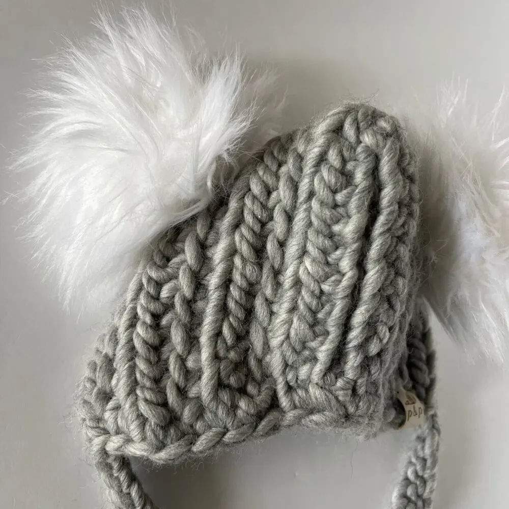 Pine & Poppy Gray Wool Pompom Bonnet
